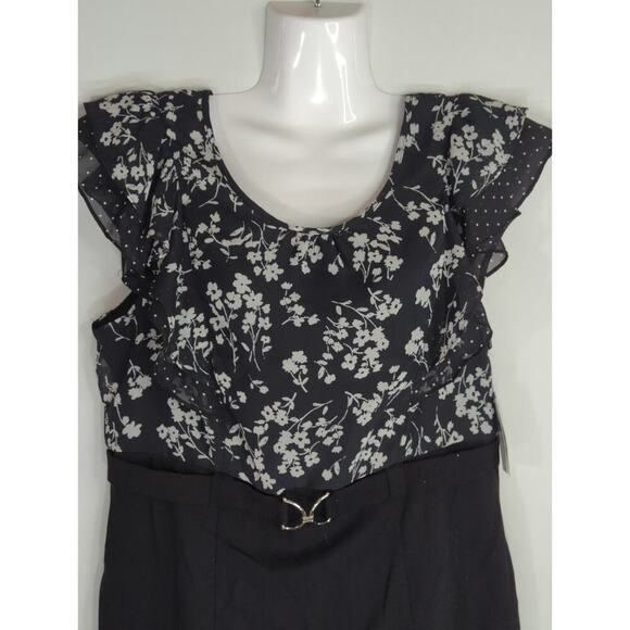 Alyx Womens Floral Flutter Short Sleeve Sheath Dress Black Size‎ 14 NWT Modest - Picture 2 of 8